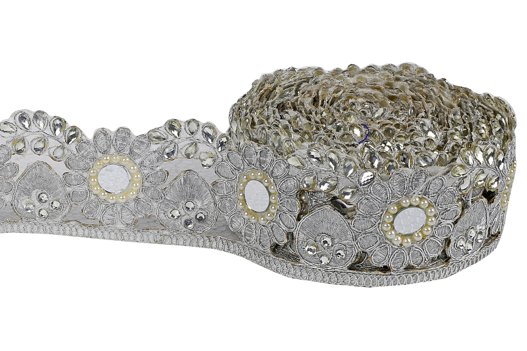 Sequence Lace - Silk, 9 Yards Long, 2-3 Inches Wide | One-sided Embroidered Design With Colorful Beads, Sequins, And Shell Accents