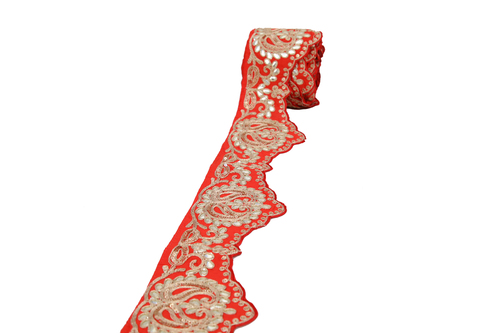 Border Laces - Cotton With One-Sided Design, 9-10 Meter Length | Decorative Stones, Width 1.88-2.25 Inch for Sarees & Lehengas