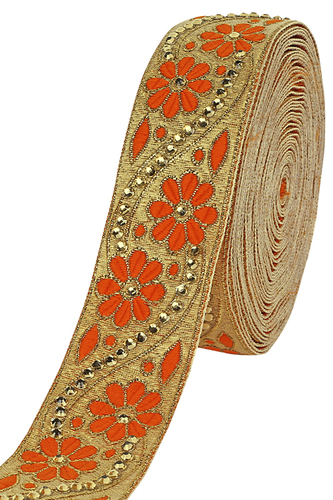 Designer Ribbon Laces - Silk, 9 Meter Length, 2.25 Inch Width | Printed Pattern, One-Sided Design, Easy to Wash