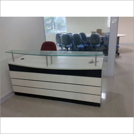 Modular Reception Table - High Grade Wood, Solid Glass Countertop , Exquisite Brushed Stainless Steel Trimming , Modern Design With Smooth Edges