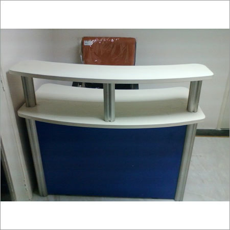 Modular Reception Table - High Grade Wood, Solid Glass Countertop , Exquisite Brushed Stainless Steel Trimming , Modern Design With Smooth Edges