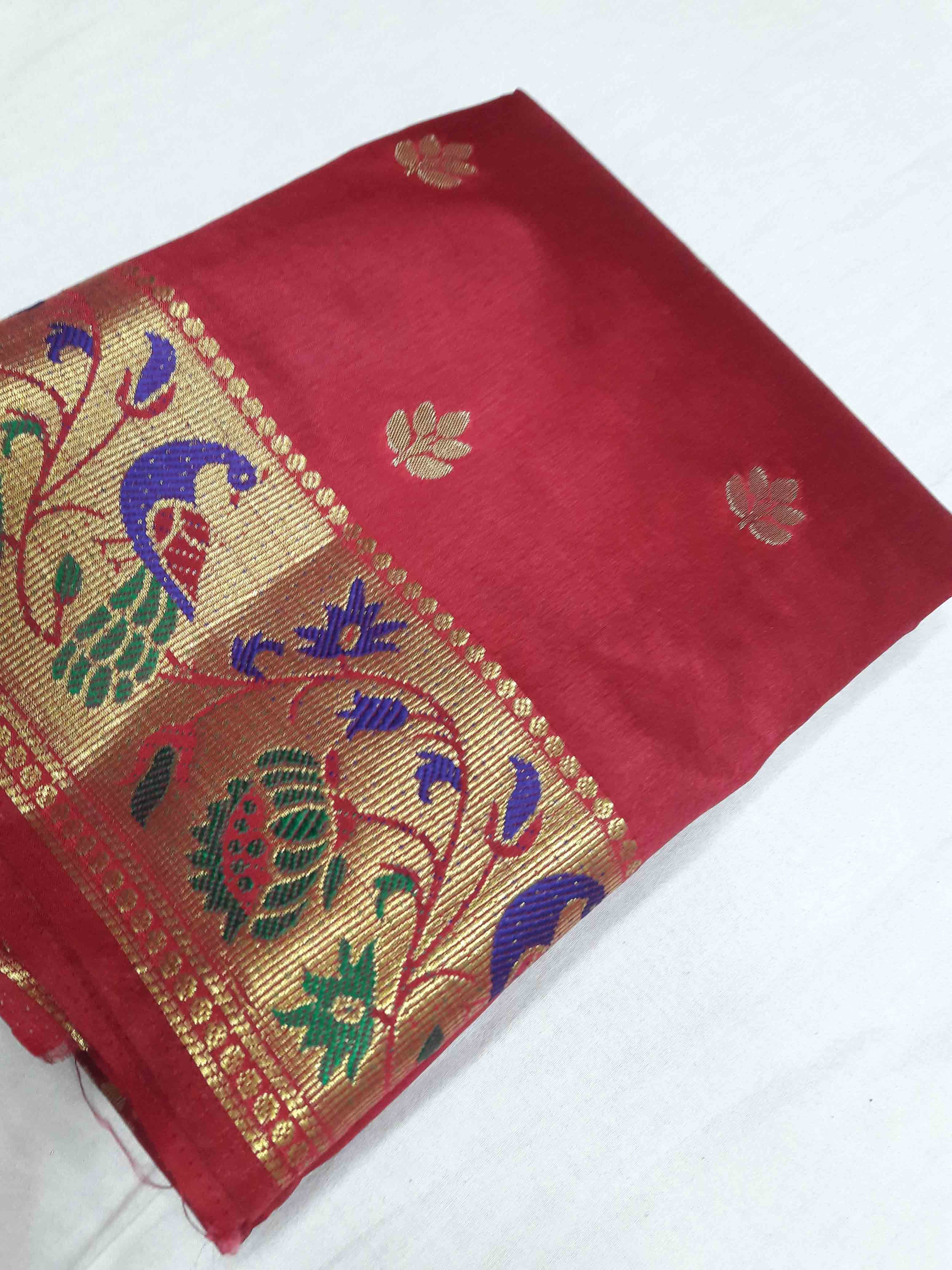 Chiffon Semi Paithani Peacock Border Contrast Sarees(design No 2)