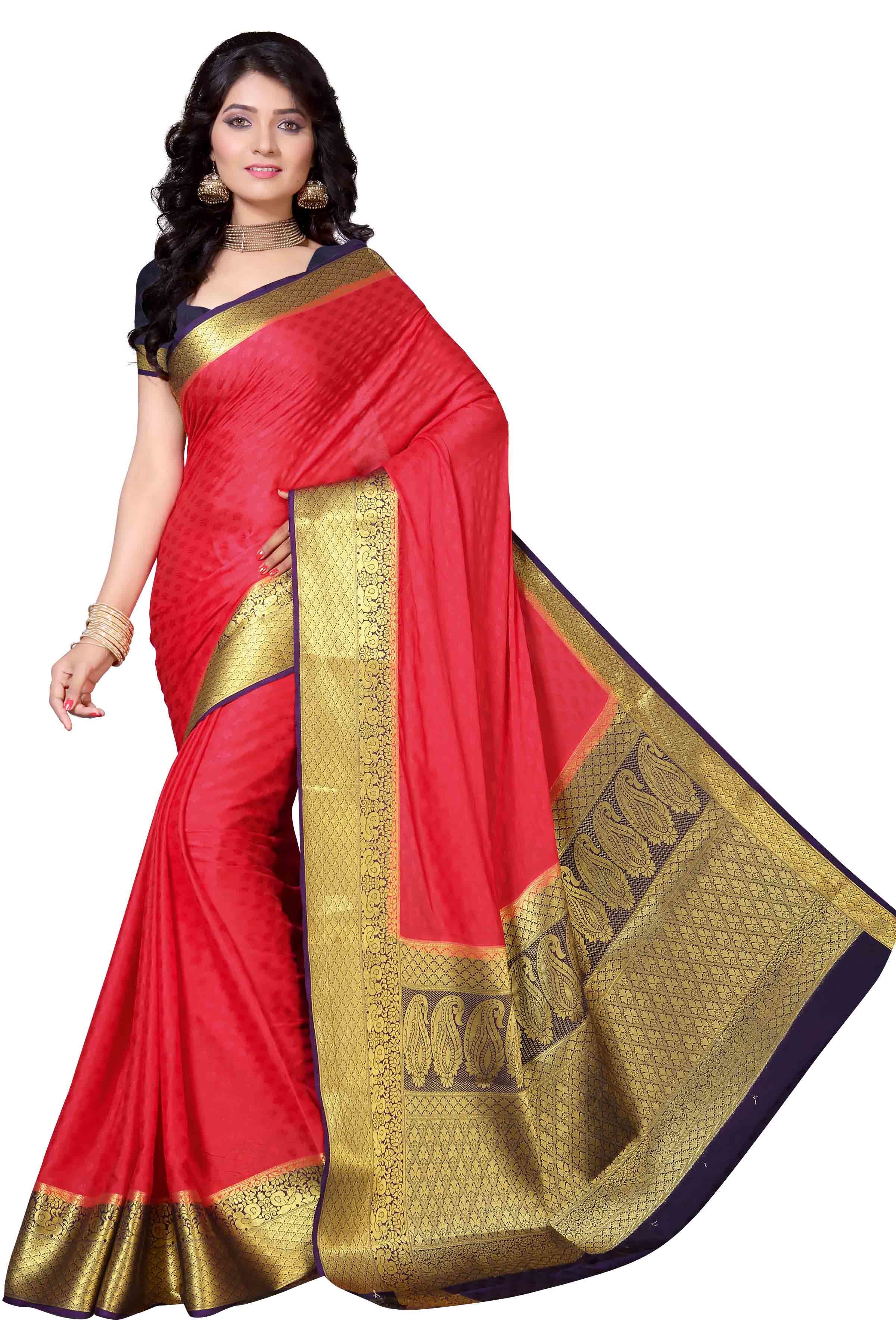 Mysore Crepe Art Silk Saree - Chiffon Fabric, Woven Pattern | Zari Work, South Indian Style, Contrast Richpallu