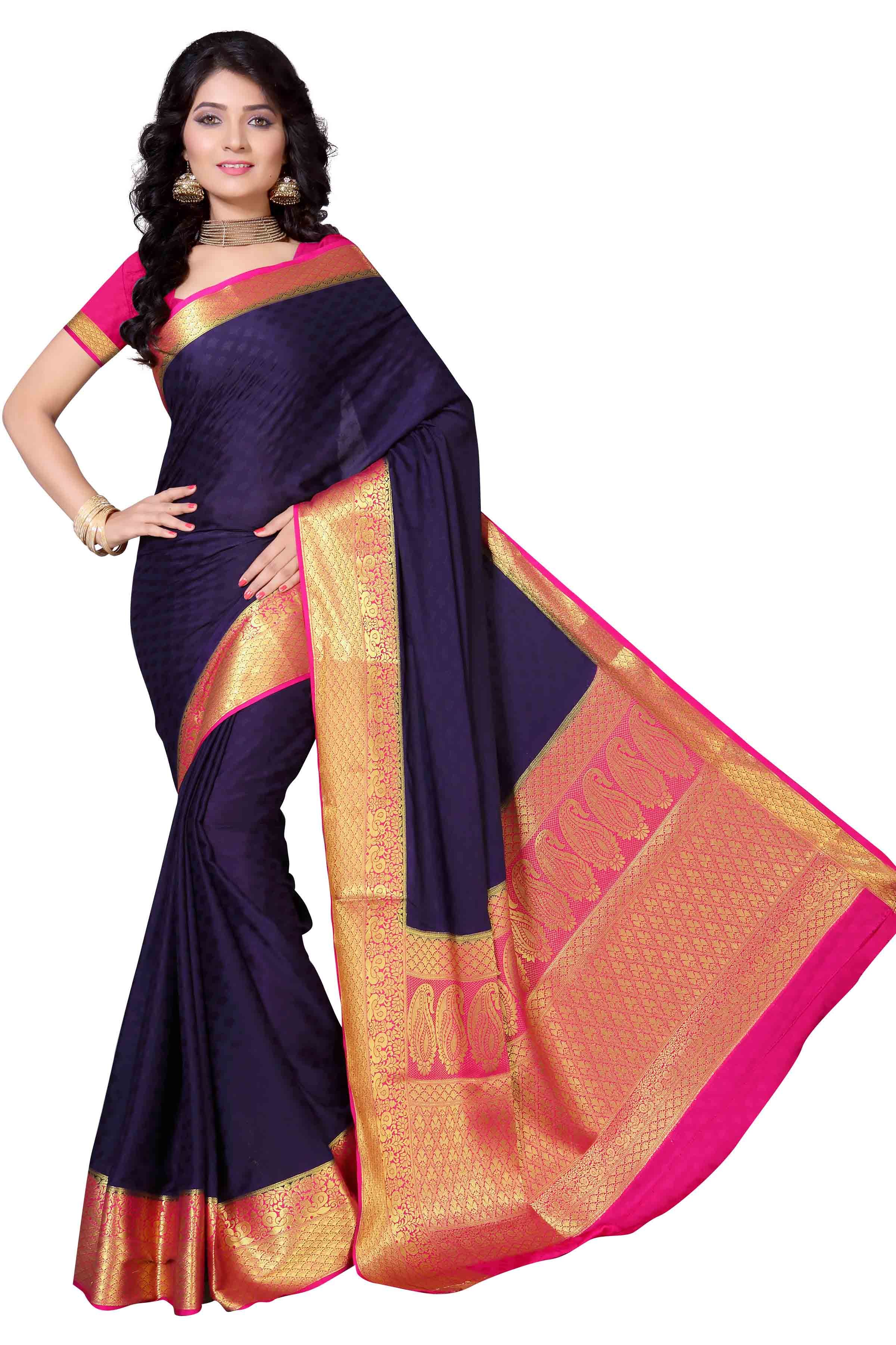 Mysore Crepe Art Silk Saree - Chiffon Fabric, Woven Pattern | Zari Work, South Indian Style, Contrast Richpallu