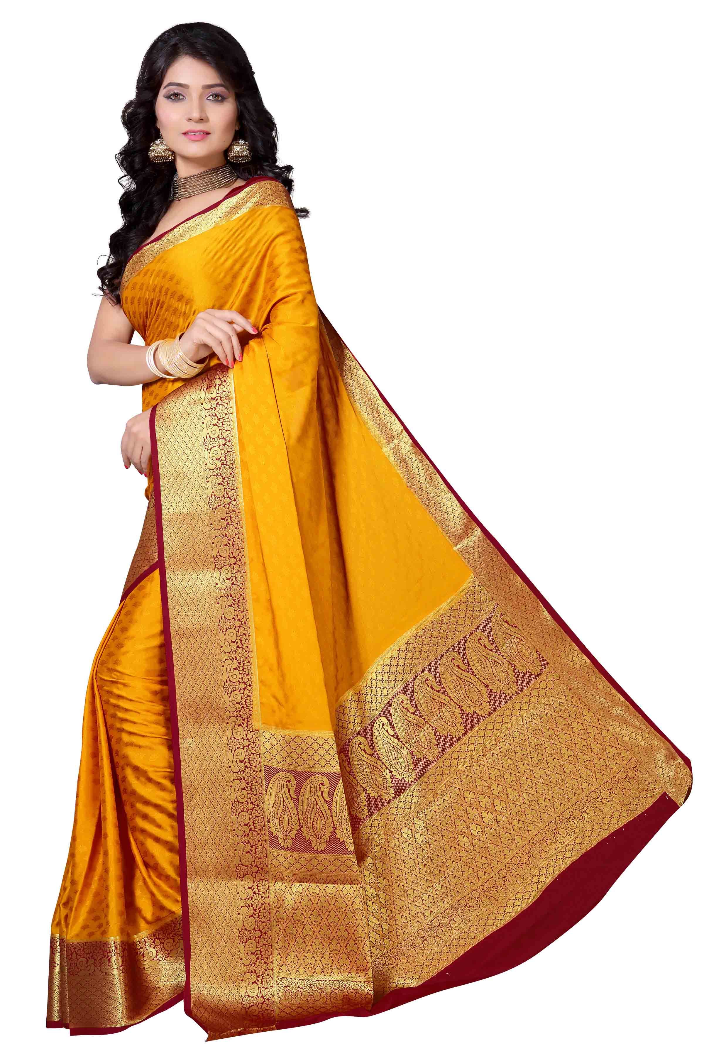 Mysore Crepe Art Silk Saree - Chiffon Fabric, Woven Pattern | Zari Work, South Indian Style, Contrast Richpallu