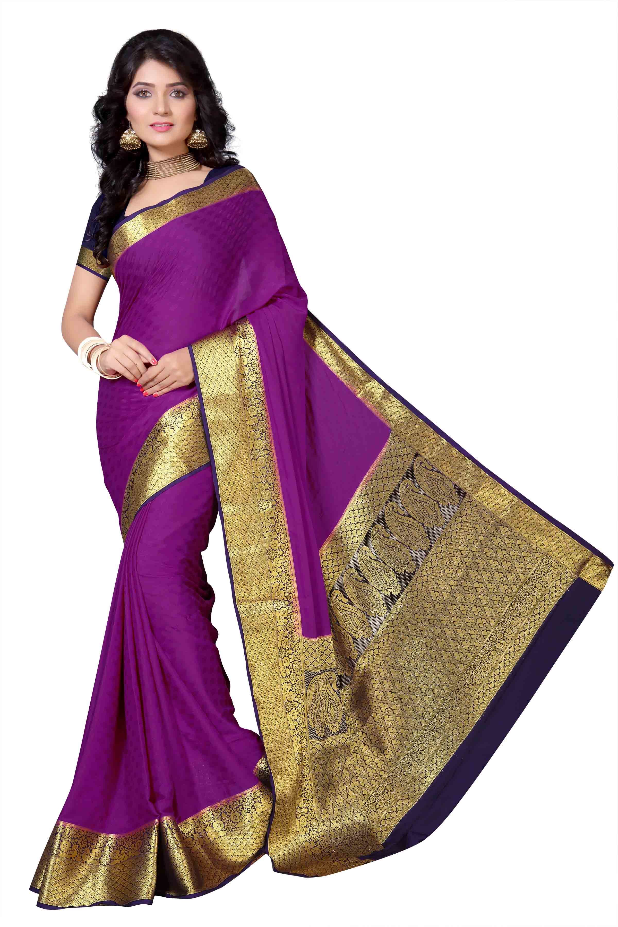 Mysore Crepe Art Silk Saree - Chiffon Fabric, Woven Pattern | Zari Work, South Indian Style, Contrast Richpallu