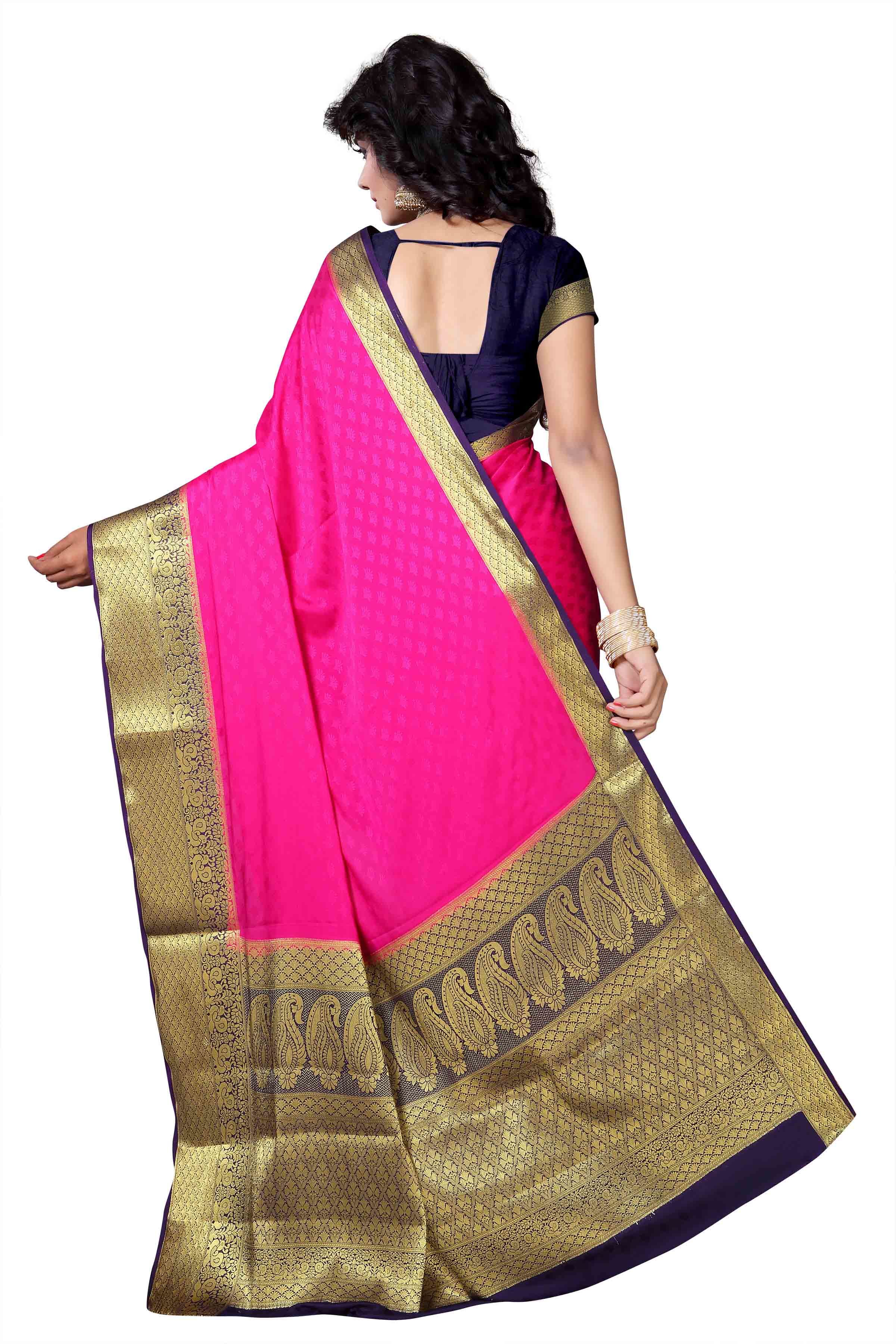Mysore Crepe Art Silk Saree - Chiffon Fabric, Woven Pattern | Zari Work, South Indian Style, Contrast Richpallu