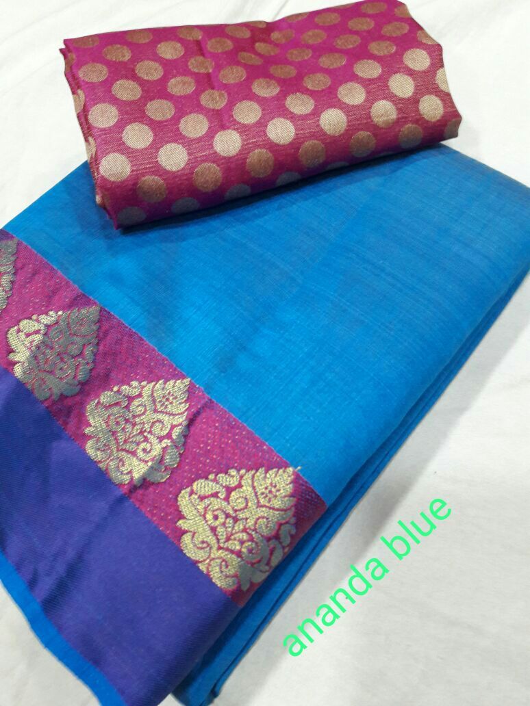 Chiffon Tussar Silk Deepam Border Saree With Extra Blouse