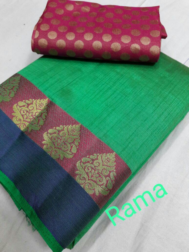 Chiffon Tussar Silk Deepam Border Saree With Extra Blouse