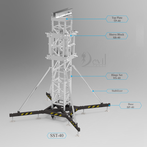 SST-40 Aluminum Tower System - 400mm x 400mm Dimensions, Silver Chrome Polish Finish | High-Flexural Strain, Tolerance-Free Connector System, Multi-Functional Top Part