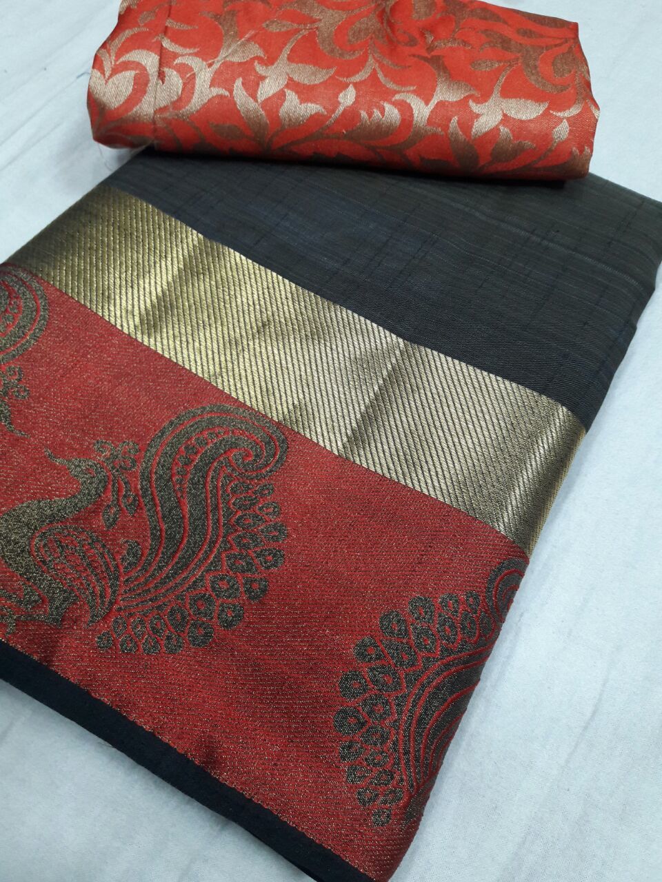 Tussar Silk Sartin Peacock Border Chitpallu Saree - Chiffon Fabric, Woven Pattern, Comes With Extra Blouse