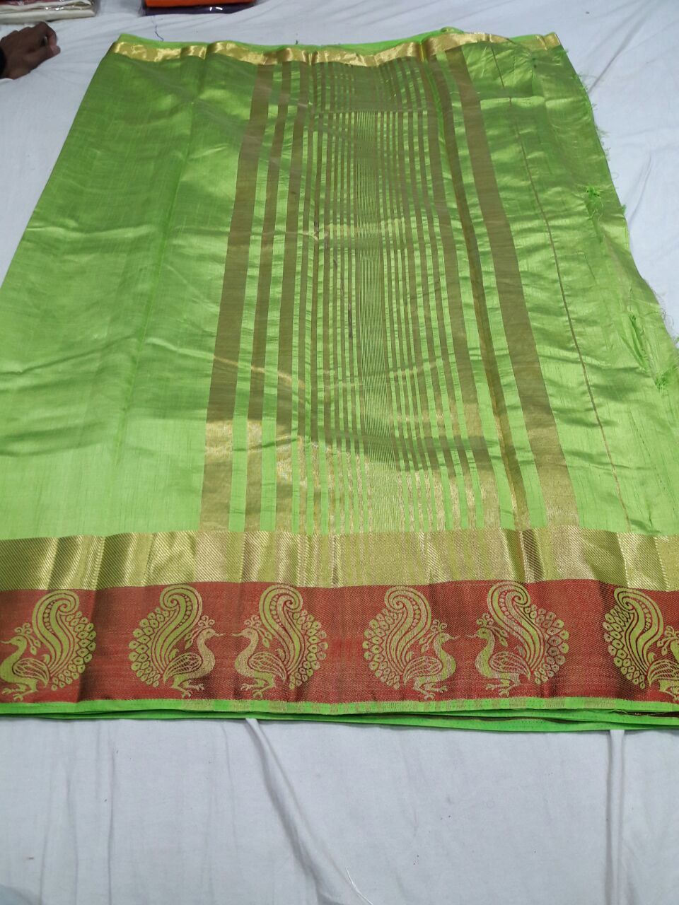 Tussar Silk Sartin Peacock Border Chitpallu Saree - Chiffon Fabric, Woven Pattern, Comes With Extra Blouse
