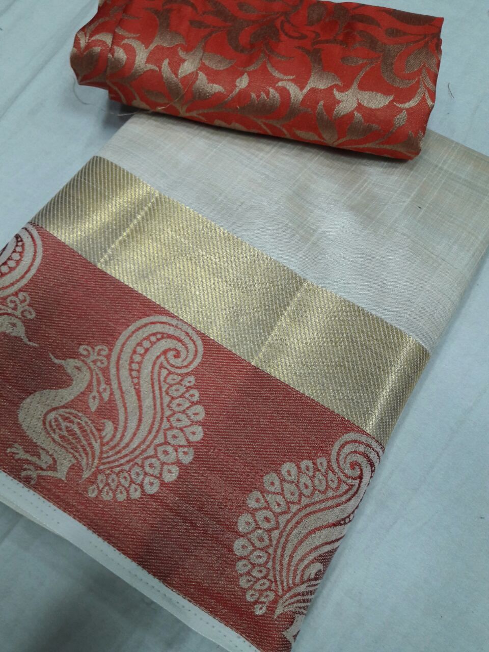Tussar Silk Sartin Peacock Border Chitpallu Saree - Chiffon Fabric, Woven Pattern, Comes With Extra Blouse