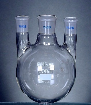 Glass 02.355P Round Bottom Flask, Three Neck, Parallel