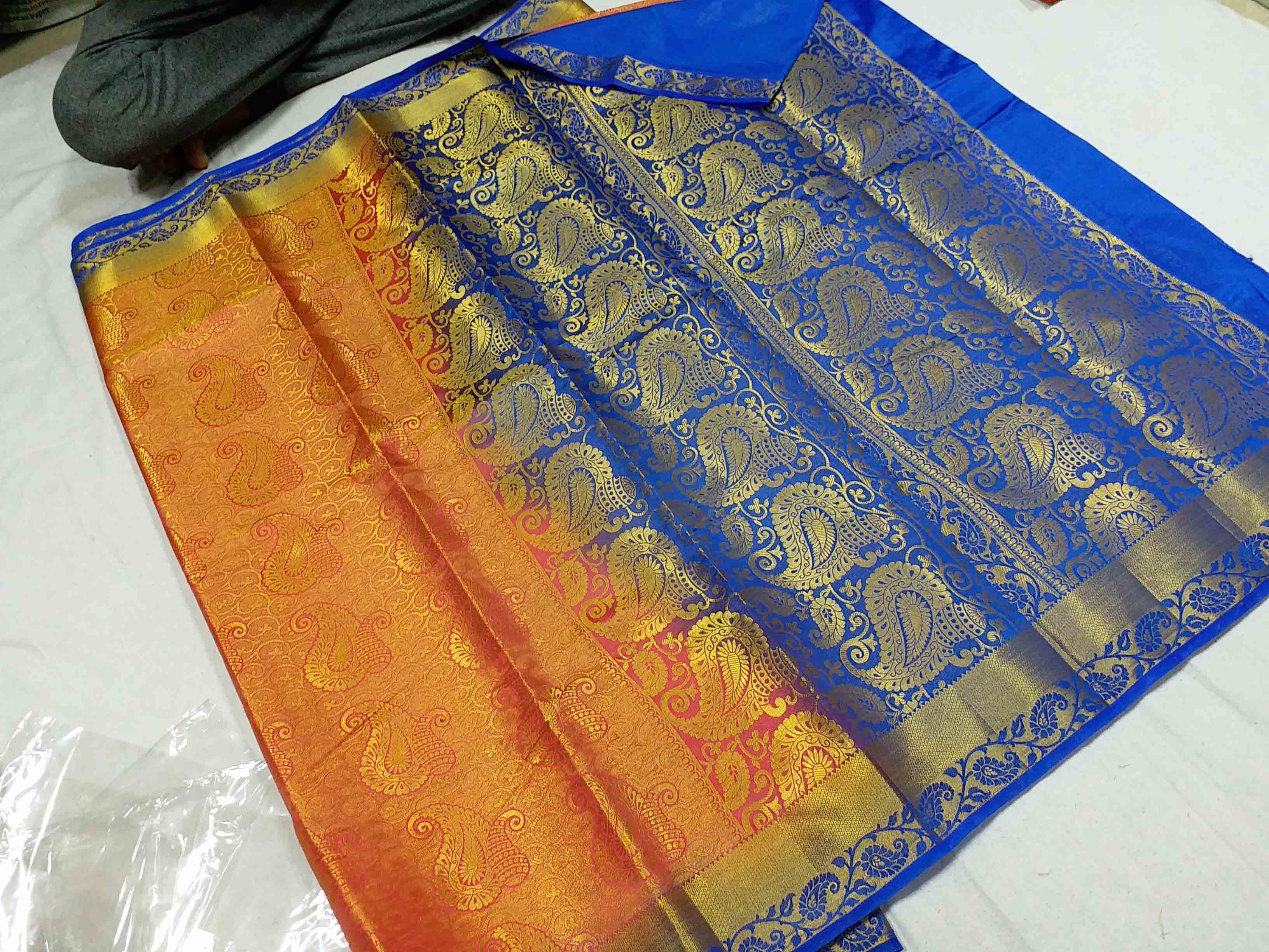 Chiffon Kanchipuram Art Silk Jari Brocket Contrast Saree