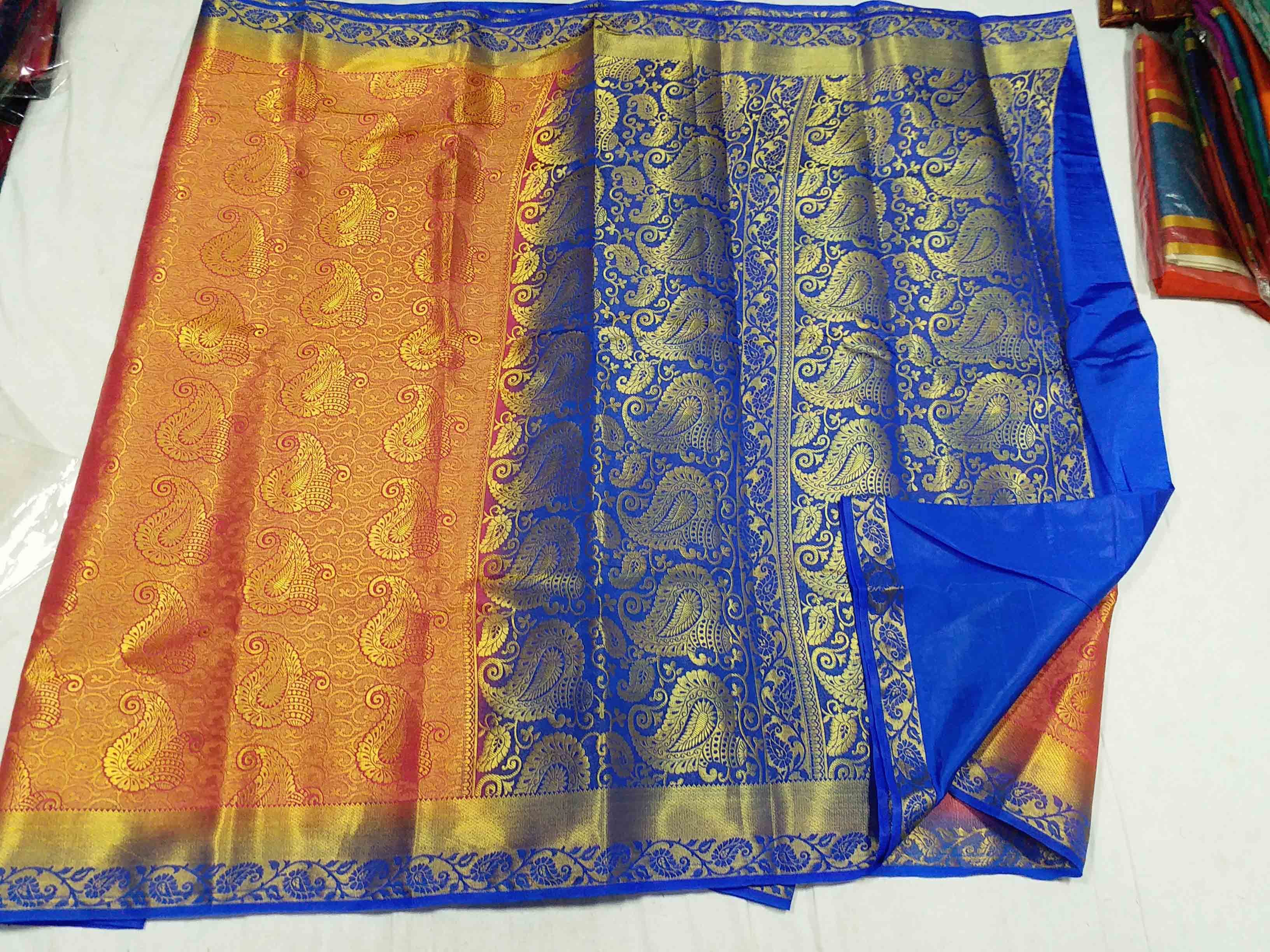 Chiffon Kanchipuram Art Silk Jari Brocket Contrast Saree