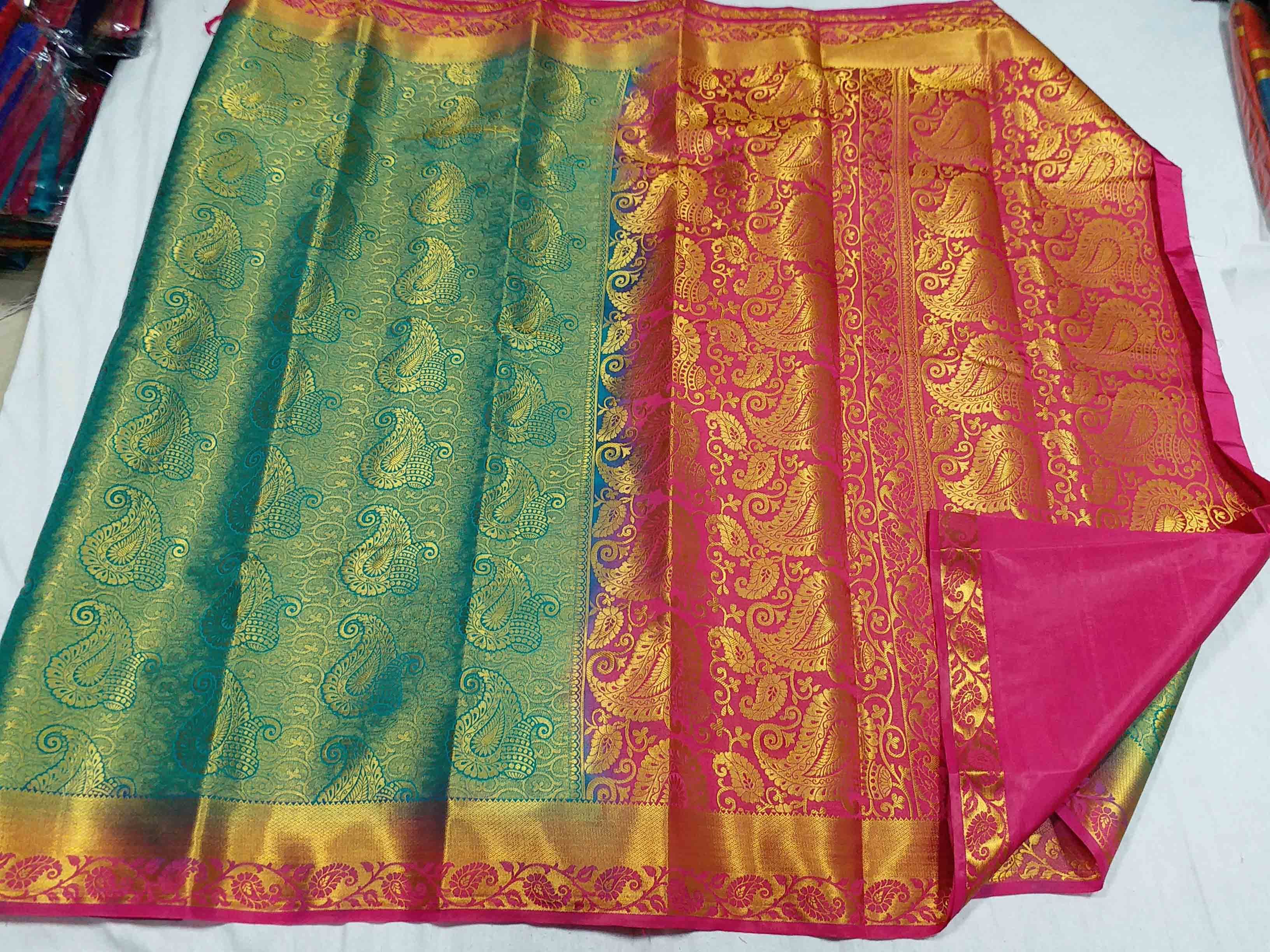 Chiffon Kanchipuram Art Silk Jari Brocket Contrast Saree