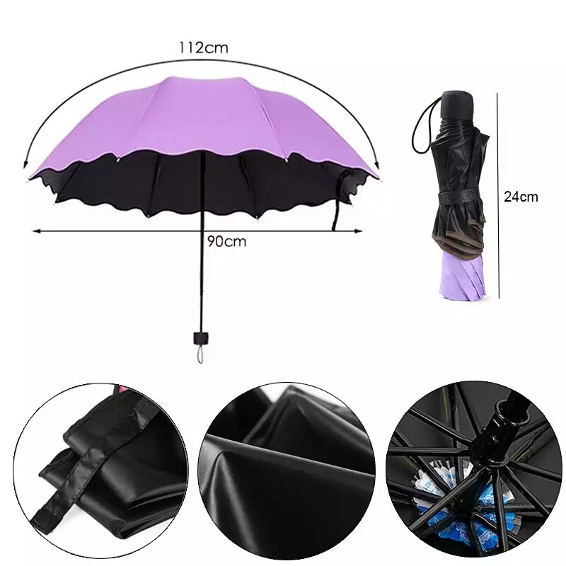 Color Changing Umbrella - Polyester, 24 Cm, All Colors | Foldable Design, 100% Uv Protection, Color Changes With Water Drops, Beautiful Aesthetic