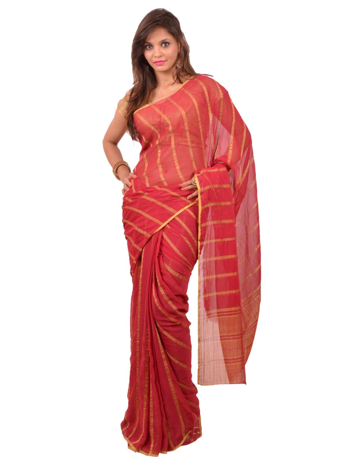 Woven Chiffon Piping Border Pattern Chitpallu Saree