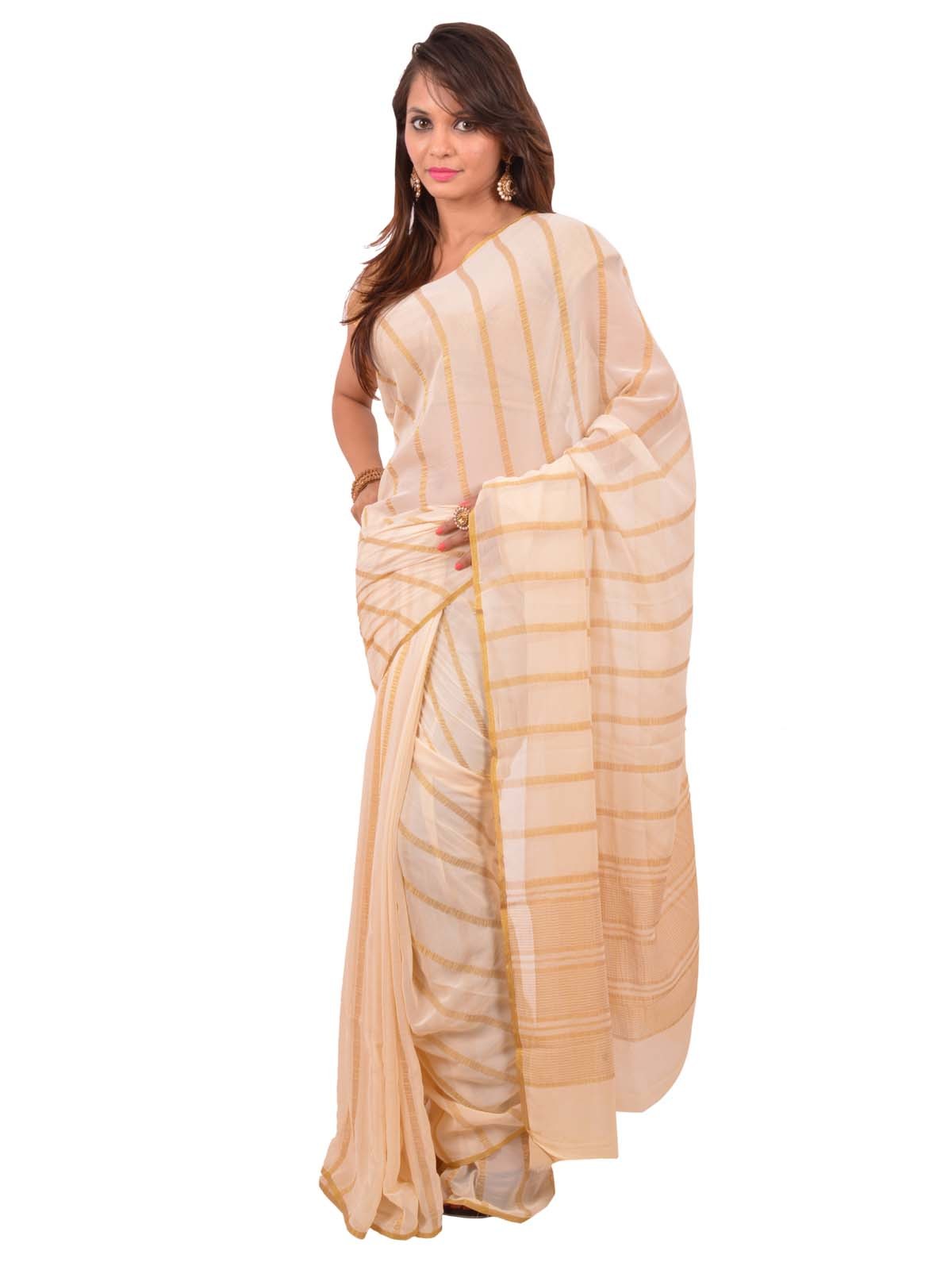 Woven Chiffon Piping Border Pattern Chitpallu Saree
