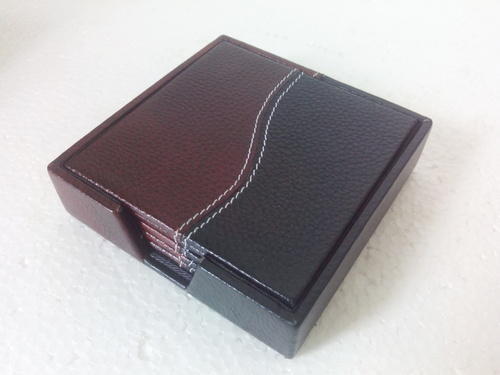 Leather Tea Coaster - Square 4x4 Inch | Modern Painted Black Leather Design