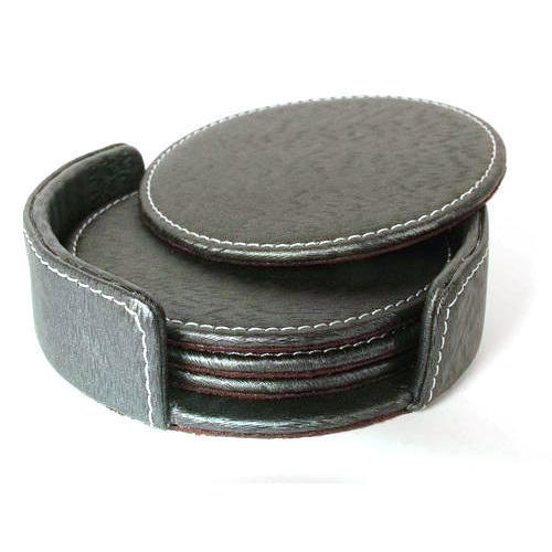 Leather Tea Coaster - Square 4x4 Inch | Modern Painted Black Leather Design