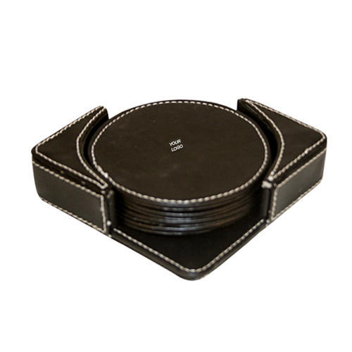 Leather Tea Coaster - Square 4x4 Inch | Modern Painted Black Leather Design