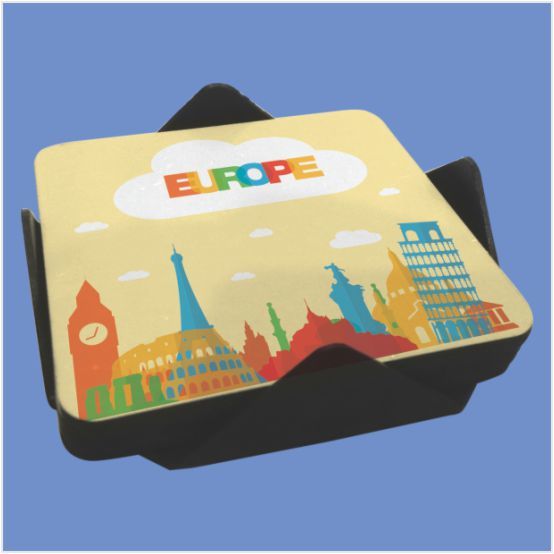 Glass Tea Coaster - 5x5 Inch Square, Red Promotional Glass Design