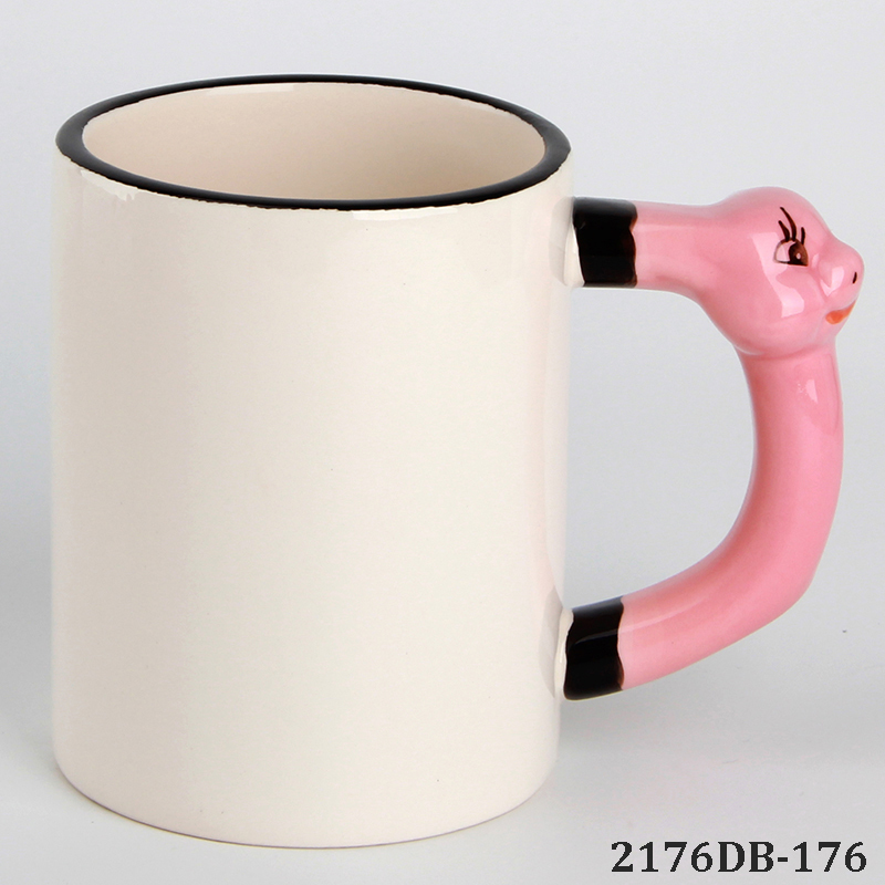 White Animal Handle Mugs