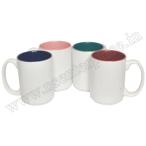 15OZ INNER COLOUR MUG - Ceramic Stoneware, 15oz (85*110mm) | Available in Yellow, Red, Pink, Black, Green, Blue, Perfect for Daily Use