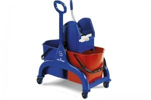Trolley Fred - Plastic Double Bucket 50 Liters | Ideal For Professional Wet Mopping 80mm Wheels Side Grip Regular Wringer