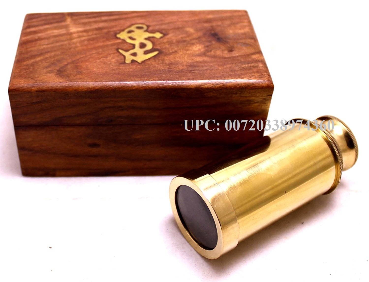 Captains 6" Brass Handheld Mini Telescope With Wooden Box Nautical Collectibles