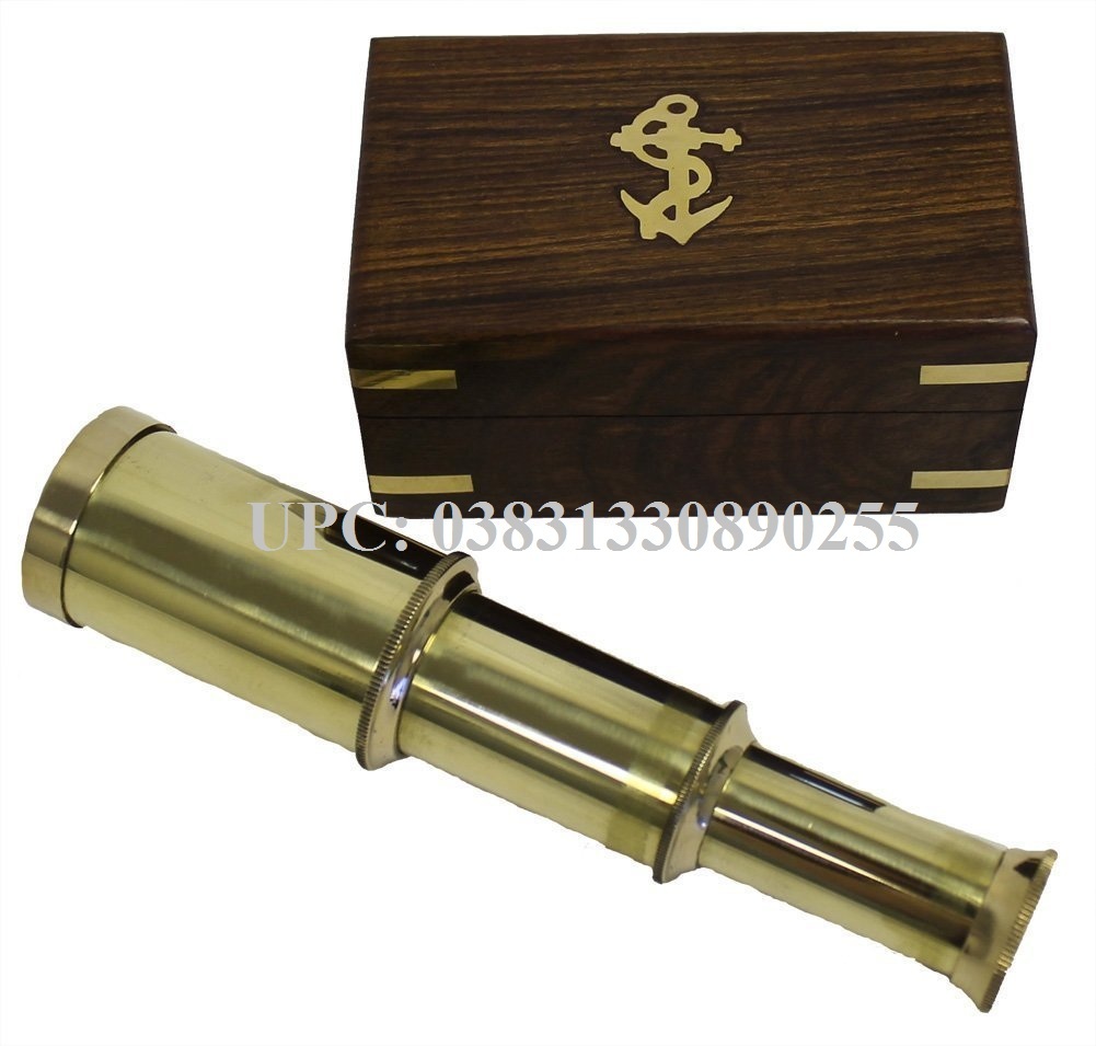 6" Handheld Brass Telescope With Wooden Box - Brass Body, Portable, Decorative, Maritime Style | Ideal For Nautical Display And Observation