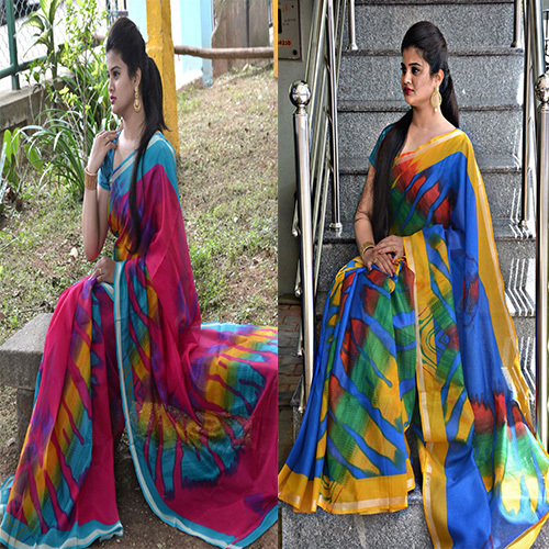 Printed Kota Silk Satin Border Saree