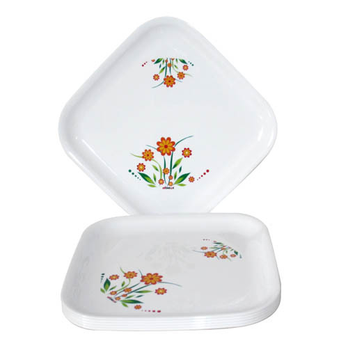 व्हाइट प्लास्टिक माइक्रोवेव सेफ मल्टी पर्पस प्लेट स्क्वायर प्लेट प्रिंटेड बिग