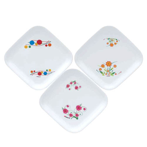 व्हाइट प्लास्टिक माइक्रोवेव सेफ क्वार्टर प्लेट स्क्वायर प्लेट प्रिंटेड स्मॉल