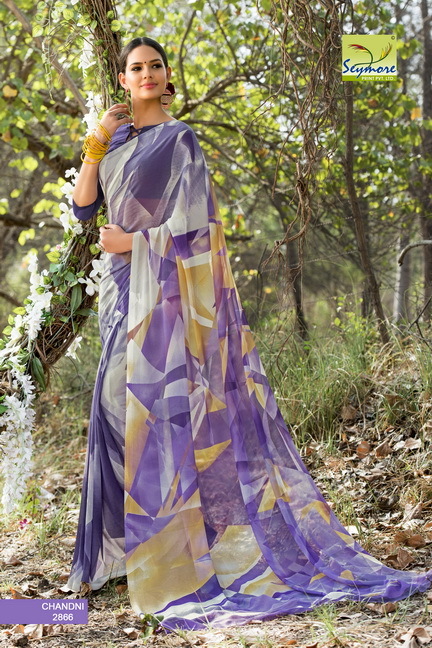 Beautiful Printed Saree - Georgette, 5.5 Mtrs Length With 0.8 Mtrs Blouse | Yellow Color, Designer Print, Bollywood Style, Soft Fabric