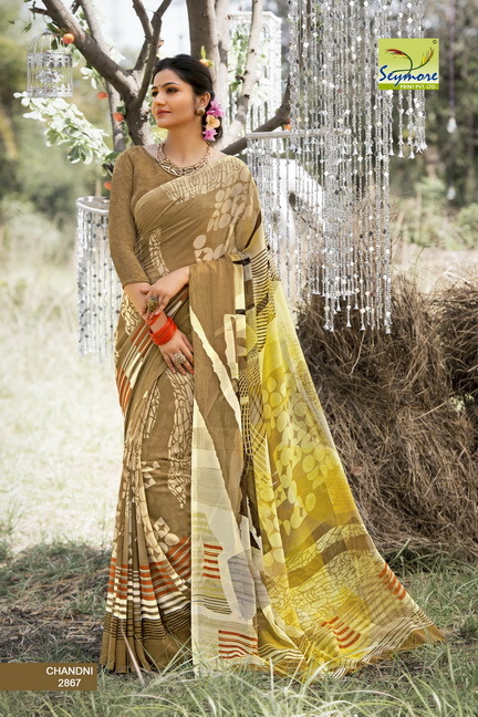 Beautiful Printed Saree - Georgette, 5.5 Mtrs Length With 0.8 Mtrs Blouse | Yellow Color, Designer Print, Bollywood Style, Soft Fabric