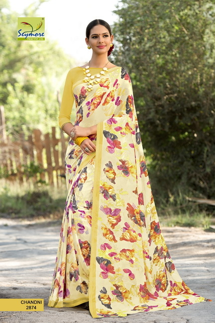 Casual Printed Saree - Georgette, 5.5 Mtrs Length, 0.8 Mtrs Blouse, Green Color | Designer Bollywood Style With Elegant Border Design