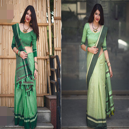 Different Colors Casual Row Silk Plain Saree