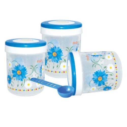 Blue And Pink Plastic Round Foil Printed  Multi Purpose Container  Spicy 2000