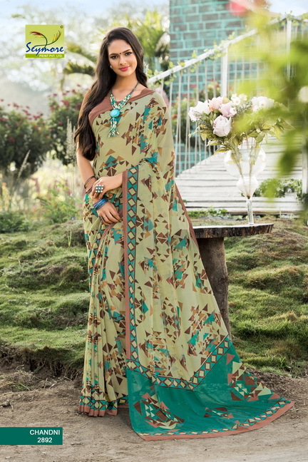 Daily Wear Saree In Georgette Fabric - 5.5 Mtrs Cream Printed Georgette Fabric With 0.8 Mtrs Blouse | Bollywood Style, Elegant Design