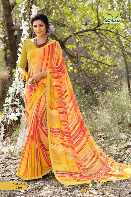 Daily Wear Saree In Georgette Fabric - 5.5 Mtrs Cream Printed Georgette Fabric With 0.8 Mtrs Blouse | Bollywood Style, Elegant Design