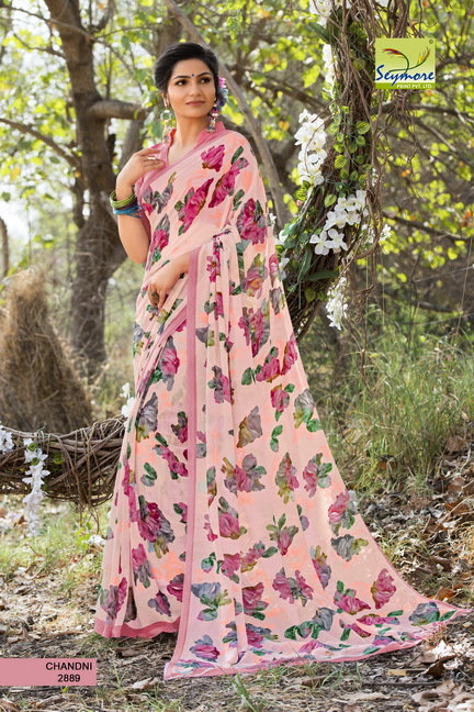 Daily Wear Saree In Georgette Fabric - 5.5 Mtrs Cream Printed Georgette Fabric With 0.8 Mtrs Blouse | Bollywood Style, Elegant Design