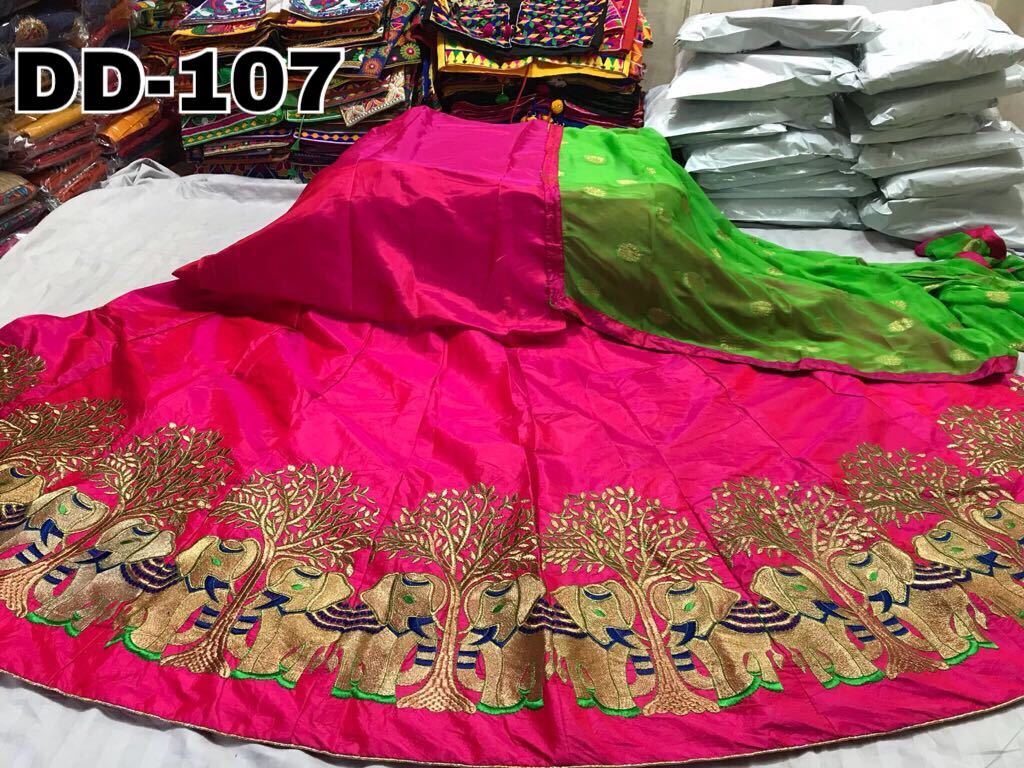 Lengha Choli - Silk Fabric, 42 Inches Length | Traditional Pink Design With Gold Embroidery For Wedding Occasions