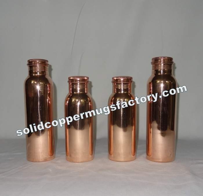 Pure Copper Water Bottle - 100% Pure Copper, Medium Size, Polished Surface, Original Copper Color, Modern Round Design