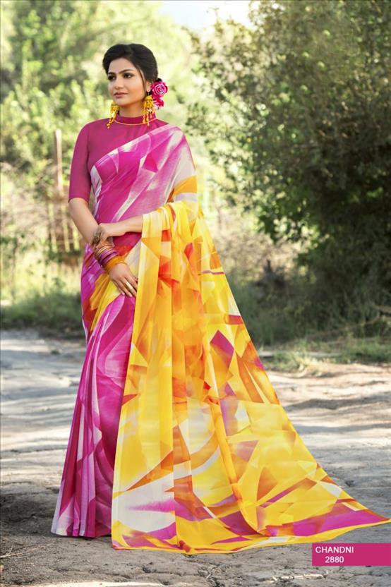 Designer Georgette Saree - Customized Up To Size 42 | Printed Fabric With Matching Blouse
