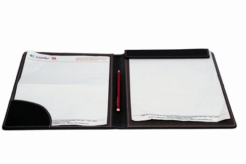 Leather Menu Folder - Leather And Leatherette, A4 Size 3cm Thick | Black Color, 400g Weight, 6cm Width, 1 Year Warranty