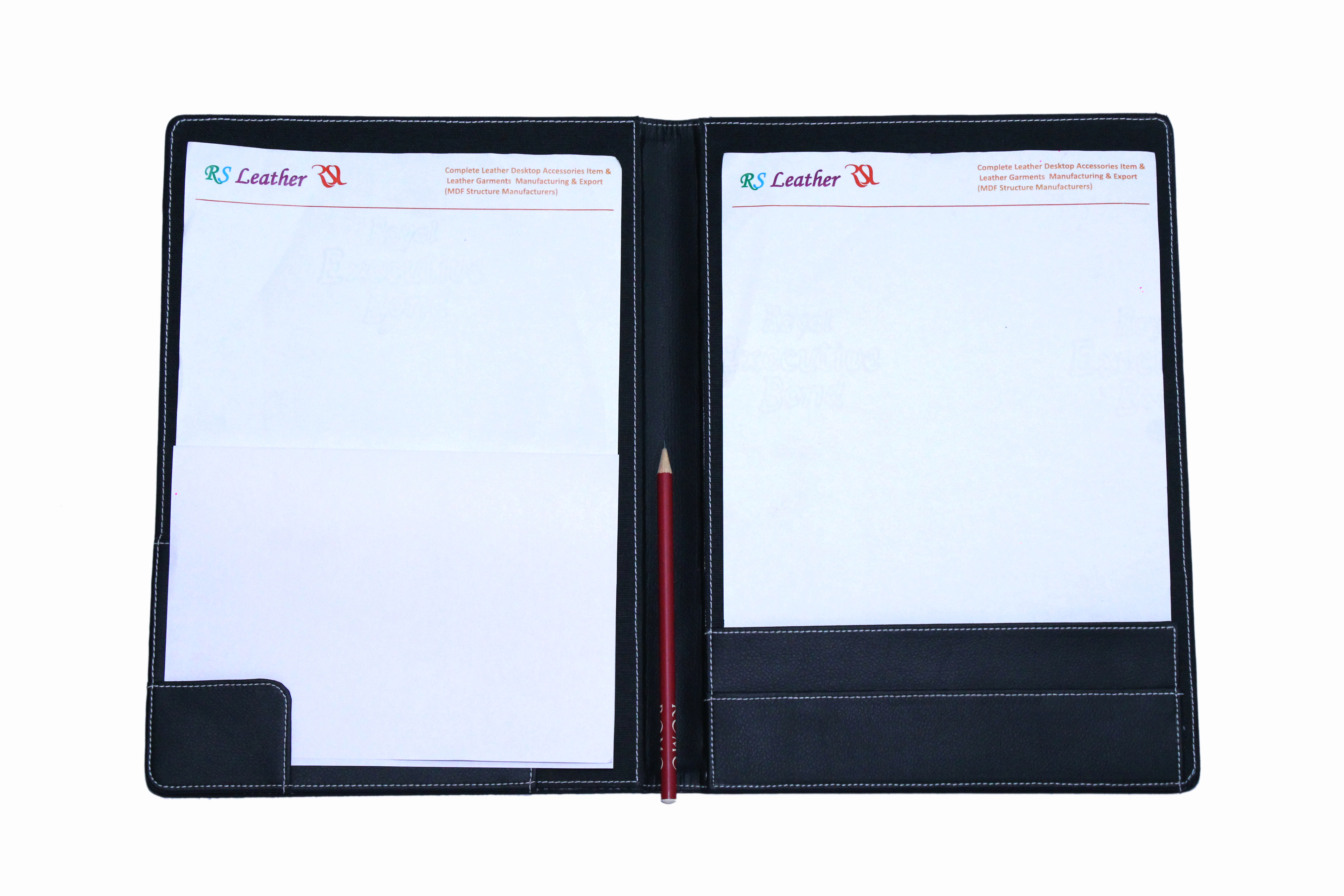 Leather Menu Folder - Leather And Leatherette, A4 Size 3cm Thick | Black Color, 400g Weight, 6cm Width, 1 Year Warranty
