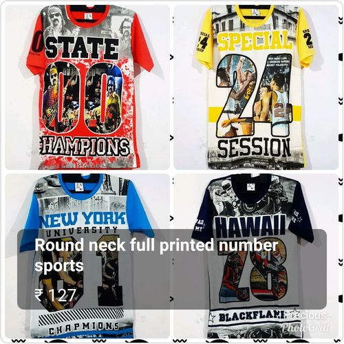 Mens T-Shirt - Cotton , Full Printed Sports Number Design, Short Sleeve O-Neck, Available in Blue, White, Black, Grey, Yellow, Red, Sky Blue, Green